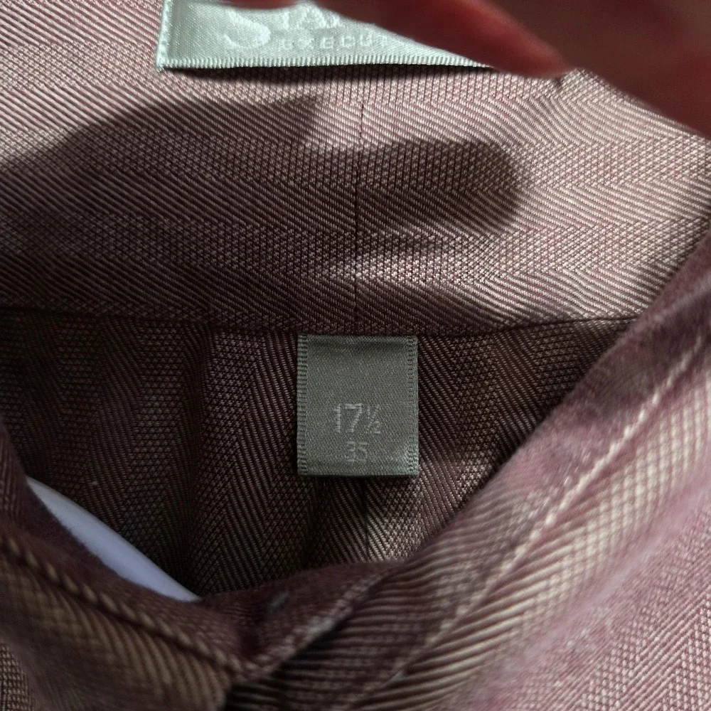 Stafford Dress Shirt Mens 17.5 Red Herringbone 100% Cotton Long Sleeve Button Up